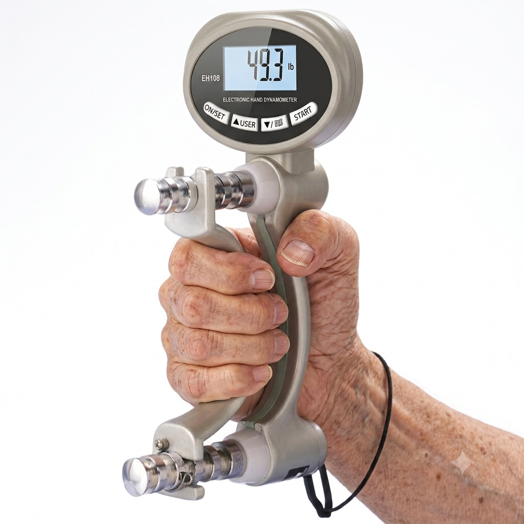 A hand dynamometer used to measure grip strength.