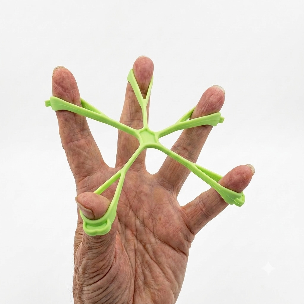 A finger resistance band used to strengthen finger extension.